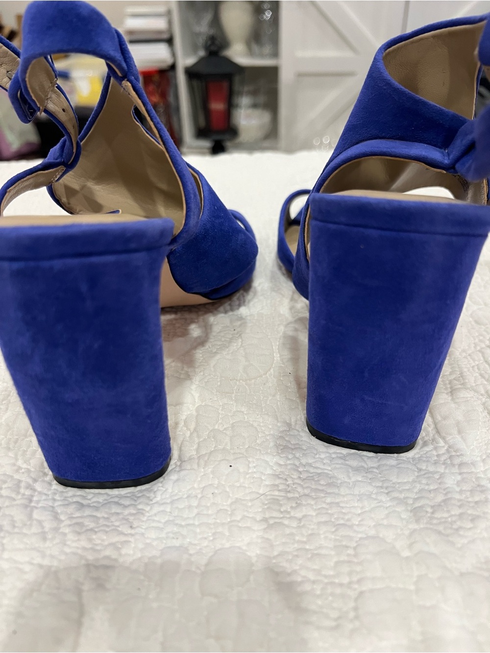Enzo Angiolini Cobalt Blue Suede Block Heel Sandals - Picture 3 of 5